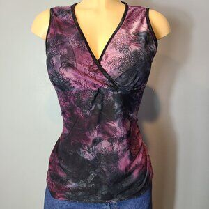 Sami Jo Vtg Y2K Purple Mesh Burnout Top Sz Large Floral Whimsigoth Witchy Goth